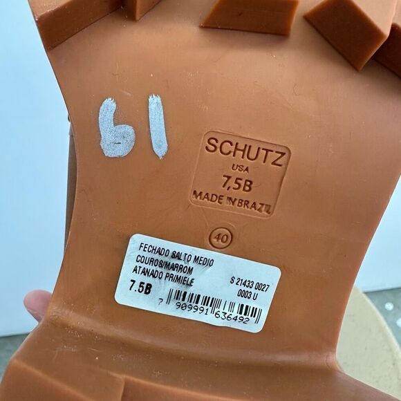 Schutz Women’s 90s Viola Tractor Leather Chunky Lug Sole Flat in Tan Rust Honey - Picture 3 of 13